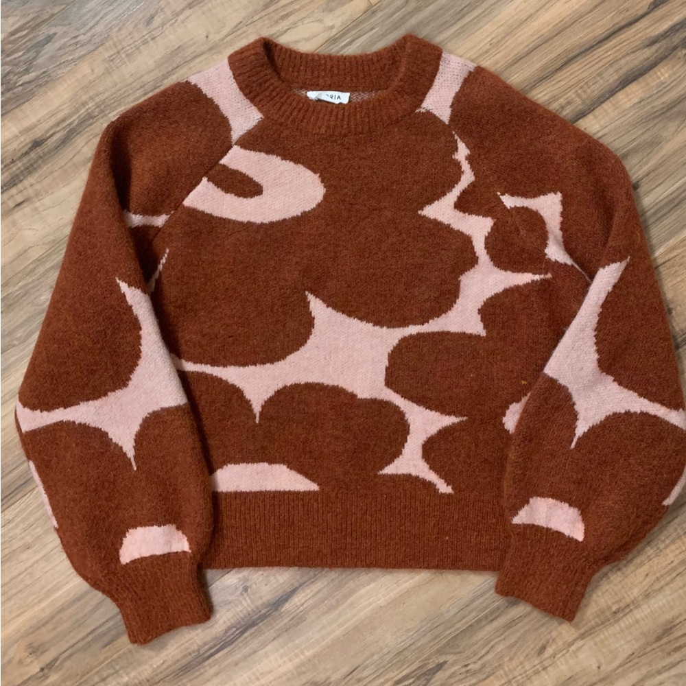 Cozy Brown and Pink Patterned Sweater